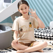 Baby Sleepwear Little Girl Spring Summer Short Sleeve Pure Cotton Girl Kids Full Cotton Summer Thin Childrens Home Clothes