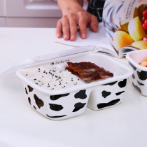 Two-grid lunch box three-grid ceramic split lunch box lunch box with lid microwave oven heating office worker fresh Bowl fat reduction