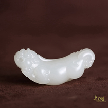 (Tianlu Youfu) Xinjiang Hetian Jade seed material fat white pendant handlebar Zhuoyu Museum Li Zhuoyu carving