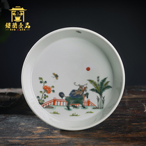Jingdezhen Kung Fu ceramic tea ware Hand-painted ancient color Unicorn Xianrui tea plate Dry bubble table dried fruit plate Tea plate tea pot