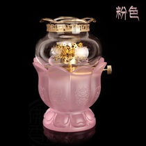 Taiwans ancient French glazed crisp oil lamp Eight auspicious seven color lotus crisp oil lamp Changming lamp price clear cabin