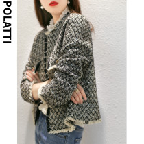 POLATTI early autumn temperament socialite tweed light luxury gold sequin flash embellishment wool small fragrant coat women