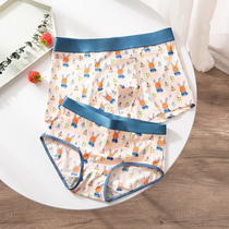 Summer thin section couple panties ice silk cartoon cute middle waist large size male four corners female briefs head printed boxed