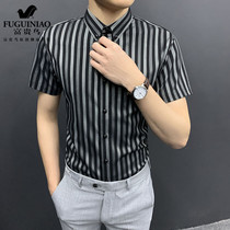 Rich and expensive bird spring summer style striped shirt male short sleeve fit Han version handsome and high-end business casual shirt for men