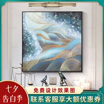 Hand-painted light luxury oil painting sea landscape Modern simple living room dining room entrance decoration painting gold silk abstract hanging mural