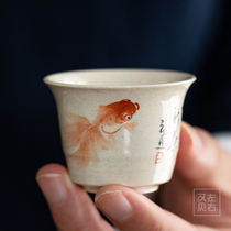 Japanese ceramic handmade hand-painted tea cup Master Cup grass gray glaze tea cup individual single Cup kung fu tea set