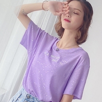 2021 new short-sleeved ice silk t-shirt womens summer net red ins super fire loose Western style t-shirt purple top tide