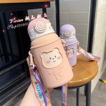 Hong Kong Cute Portable Children Insulation Cup for men and women Students Braces Outdoor Straws Cups Double Cover Dual-use Water Cups