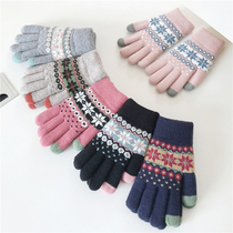 Wool Gloves Ladies warm autumn and winter thickened students cute plus velvet bicycle riding knitted fawn touch screen