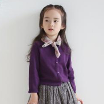 2021 autumn new small and medium childrens clothing Korean version of V-neck knitted sweater cardigan Spring Girl solid color coat top