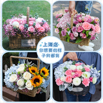 Hand-held flower basket housewarming Shanghai Flowers Express City Red Rose mix and match Beijing Guangzhou Hangzhou birthday flower shop