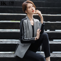  Plaid blazer womens autumn and winter small fragrance houndstooth Korean version of the British style stitching suit chic casual top