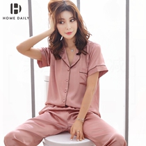 Real Silk Pyjamas Womens Summer Sexy Short Sleeves Ice Silk Two Sets Thin-Shirts Big Code Silk Home Suit Summer