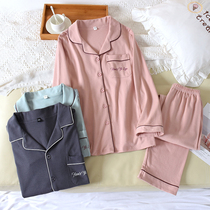 Pure Cotton Pyjamas Woman Long Sleeve Spring Fall full cotton lovers Home Clothing Mens Two Suits Winter Loose can be worn outside