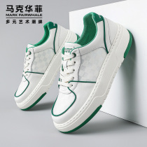 Mark Huafei summer mens shoes mesh breathable sports white shoes mens trendy white leather panel shoes casual shoes