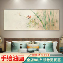 Bamboo newspaper Ping An new Chinese living room sofa background wall horizontal version decoration hanging painting bedside study hand-painted bamboo oil painting