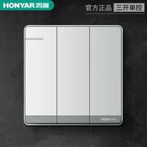 Hongyan three-open single-control concealed 3-Digit Three-open single-light lighting switch socket large panel silver 86