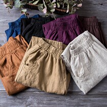 2020 summer cotton and hemp pants womens loose three-point pants hemp small feet pants womens elastic waist hemp material hemp pants