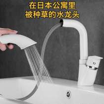 Full copper drawing basin faucet hot and cold washbasin single hole shampoo lifting telescopic shower White Nordic