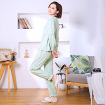 Pajamas female spring and autumn Korean sweet cotton set lace nine-point sleeve round neck long sleeve summer cotton home wear