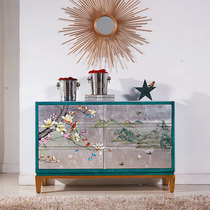 New Chinese style solid wood porch cabinet retro bedside bedroom living room drawer storage storage tea watercolor painted three-six-drawer cabinet