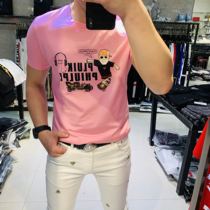 2020 Summer Thin Hong Kong Style Fashion Mercerized Cotton T-shirt Mens Stretch Slim Print Casual Joker Short Sleeve
