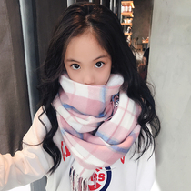  Autumn and winter childrens warm scarf Korean version of the fashion mens and womens childrens plaid thickened long section of girls literary and artistic tassel bib