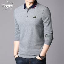 Crocodile middle-aged long sleeve T-shirt mens 2021 Spring and Autumn New lapel cotton autumn bottoming polo shirt mens shirt