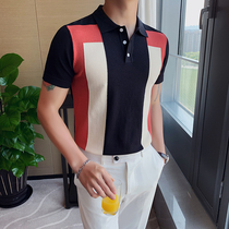 Long sleeve T-shirt mens summer new color British knit polo shirt lapel slim fashion Korean top