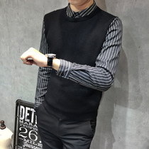 Tide Cards Autumn Winter Needles Jersey Man 2022 New Warm Shirt Collar Plus Suede Thickened Striped Fake two sweater men