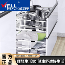 Wei Wanshe Wellmax stainless steel flat steel thickened cabinet basket drawer dishes dish rack seasoning basket