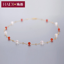 Heidi Jewelry North Kwai Star akoya Seawater Pearl Necklace Female South Red Agate Yellow 18K Gold Chain