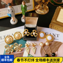 Ananasvintage European and American retro ins style net red earrings pearl enamel hypoallergenic all-match earrings ear clips