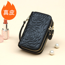 Genuine leather wallet shorts small handbag double zipper lady key bag zero wallet soft cow leather minimalist hand grab multifunction