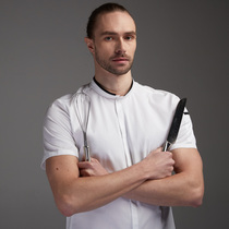 Chefs clothing short-sleeved mens summer Chinese style custom thin breathable hotel Western restaurant kitchen work clothes single-breasted buckle