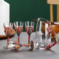 Creative enamel white glass wine dispenser set unleaded crystal glass glass glass cup household wine set