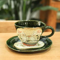 Spot Japanese imported Seto burn hand-painted retro ceramic cup Bunny coffee cup woven tea cup set gift