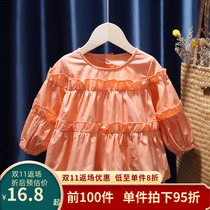 Girls autumn clothing 2022 new puff sleeve French top Korean version spring and autumn baby foreign style shirt childrens clothing trend