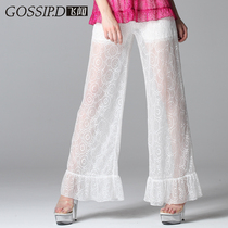 Fei Wen 2021 spring and summer pants lace hollow thin wide leg pants fashion loose casual pants womens trousers