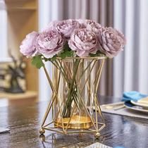 European modern metal floral vase living room Nordic luxury dining table dried flower arrangement wine cabinet decorative glass ornaments