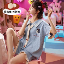 Summer pajamas with chest pad for ladies sweet suit students dont wear bra loose can wear princess style home clothes