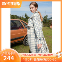 Triple Color 2022 Spring Autumn New Chic Cotton Linen Sensation Plaid Jacket Jacket Double-Row Buckle Loose long Temperament Fashion