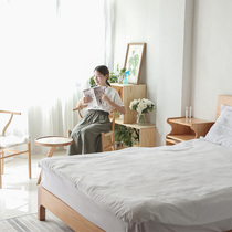 Day-style solid wood bed minimalist modern master bedroom with double bed 1 5 m 1 5 m Nordic wind wedding bed Mind wind log bed