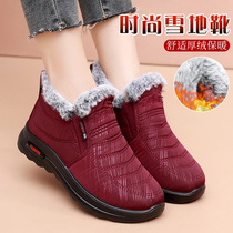 Old Beijing cloth shoes female mother cotton shoes plus velvet warm snow boots non-slip middle-aged elderly short boots flat cotton boots