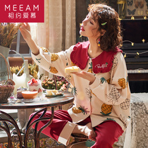  Pajamas womens spring autumn and winter Korean version of sweet and cute princess style pure cotton long-sleeved student two-piece suit home clothes