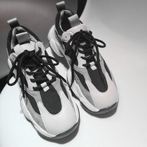 South Korea 2021 Autumn Winter New Ins Super Fire Old Dad Shoe Women Breathable Genuine Leather Net Red Thick Bottom Casual Sneaker Tide