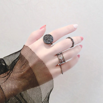 Personality retro black round brand diamond ring finger four-piece set ring fashion exaggerated hipster joint ring accessories women