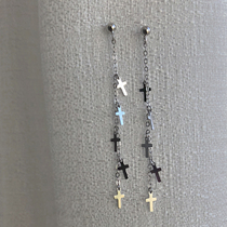 Texture small cross flow Suearrings tonebody 925 pure silver long style delicate ear pendant Korean version rose gold