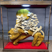 Golden silk Nanya cypress landscape flowers and birds gift office solid wood root carving wood carving crafts ornaments