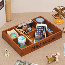 zakka retro solid wood desktop cosmetic storage box home debris storage finishing box remote control wood box